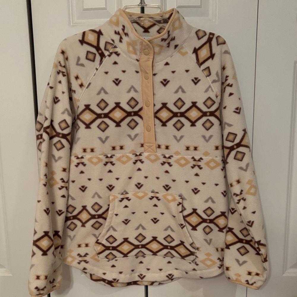 Sonoma Cream and Brown Patterned Fleece Pullover - Picture 1 of 7